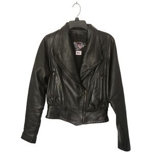 Classic Leather Vintage Women's Black Leather Biker Jacket Small